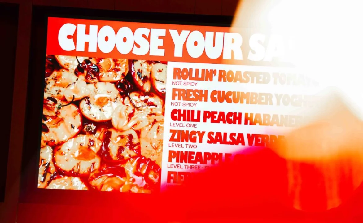 One of the electronic menu's in a Salsa Shop restaurant showing all of our Salsas.